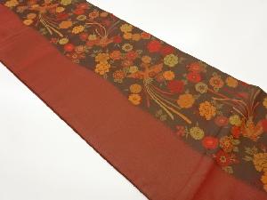 花々に鳳凰模様織出し全通洒落袋帯